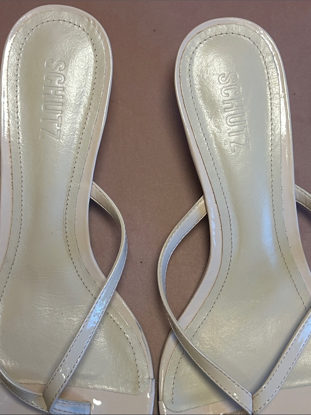 SCHUTZ CAROLYN 50MM LEATHER KITTEN-HEEL THONG SANDALS VERY LIGHT PINK SIZE 9.5 - Picture 13 of 15